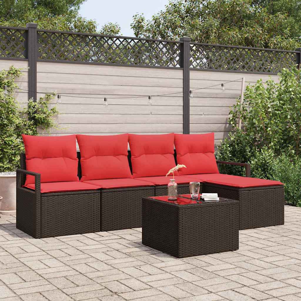 vidaXL Bankstel met kussen 5 pcs Bruin poly rattan