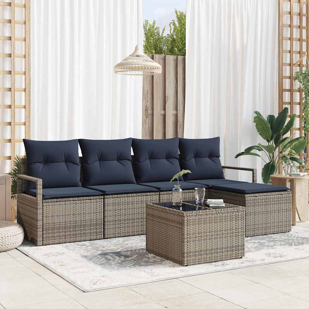 vidaXL Bankstel met kussen 5 pcs Bruin poly rattan