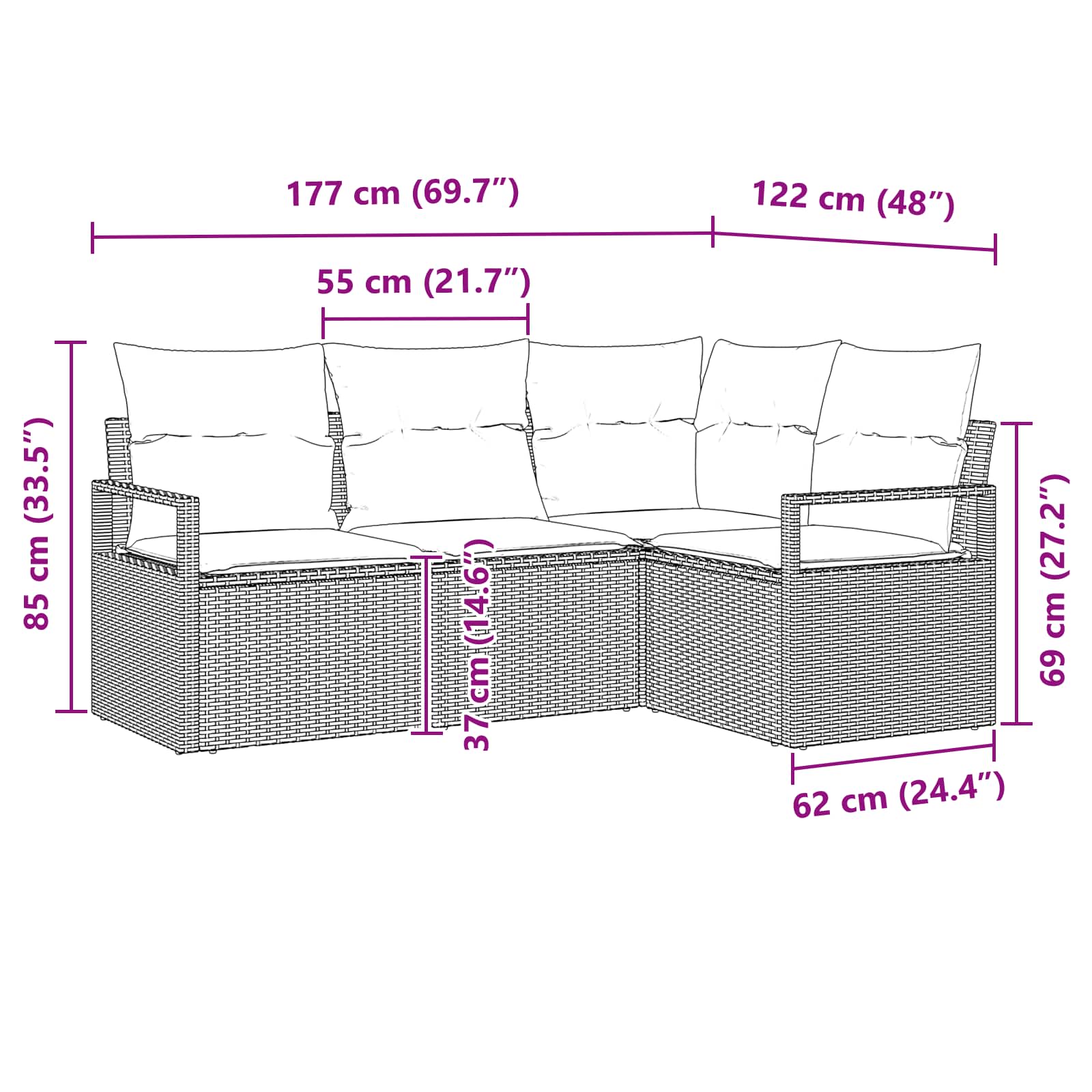 vidaXL Bankstel 4 pcs Bruin poly rattan