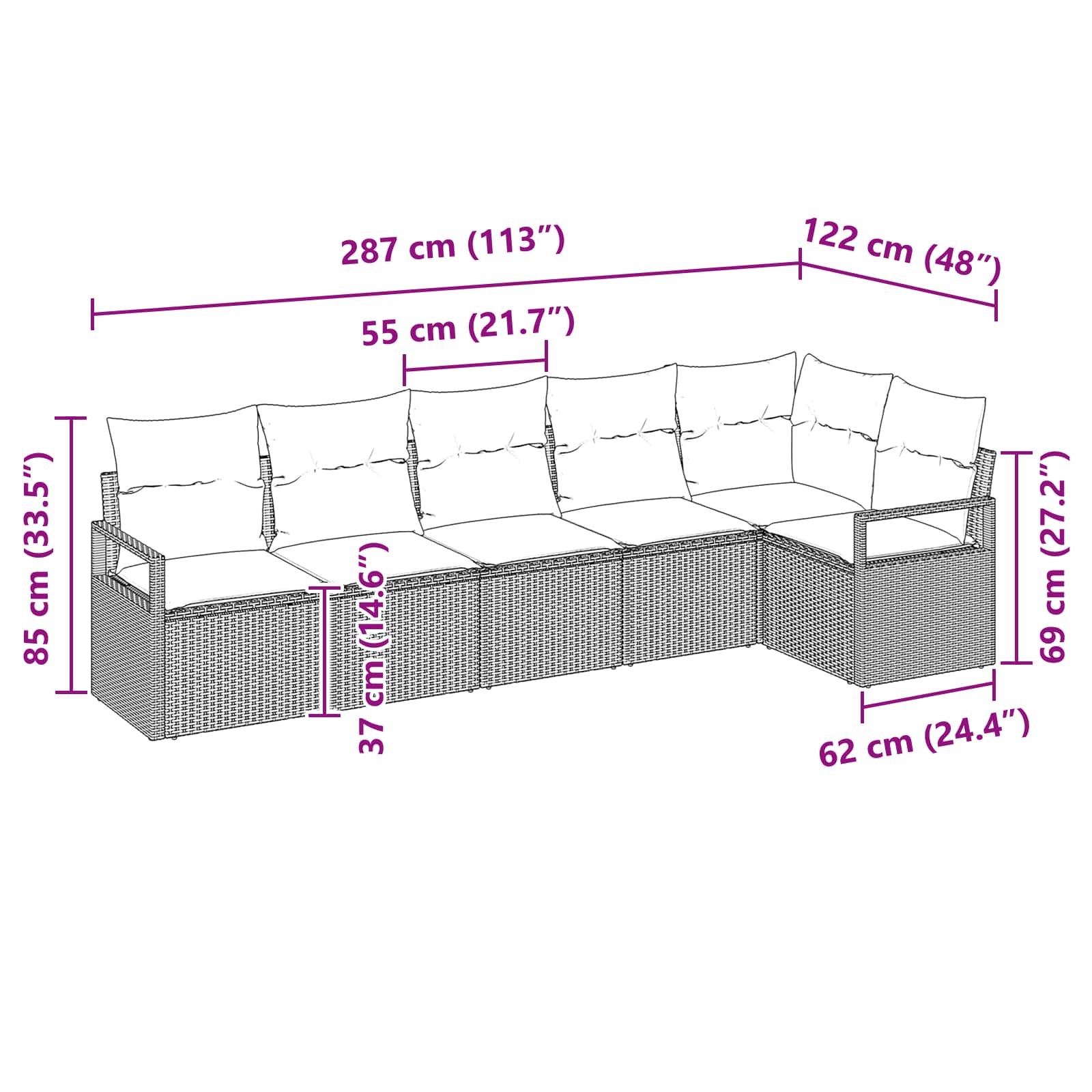 vidaXL Bankstel 6 pcs Bruin poly rattan