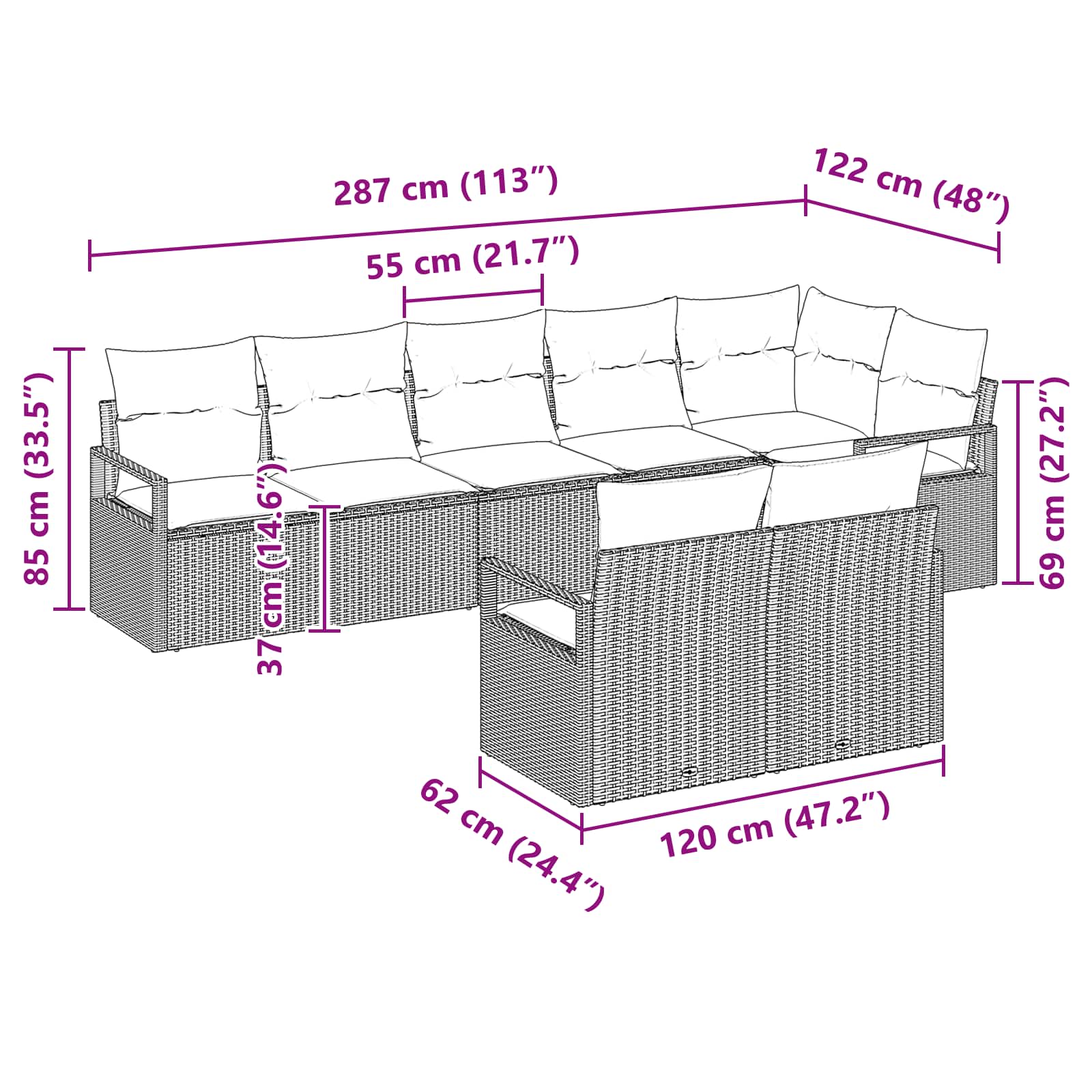 vidaXL Bankstel 8 pcs Bruin poly rattan