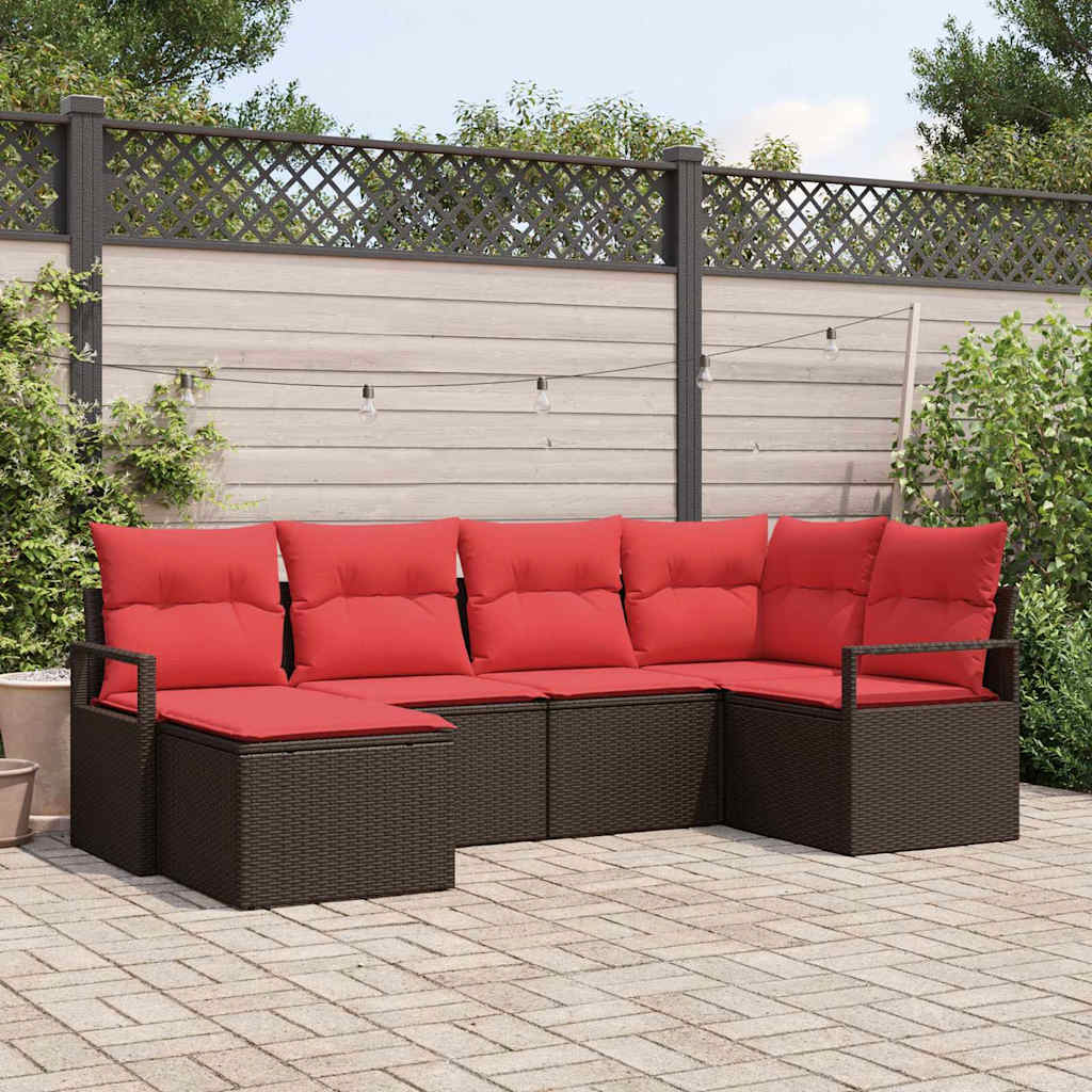 vidaXL Bankstel met kussen 6 pcs Bruin poly rattan