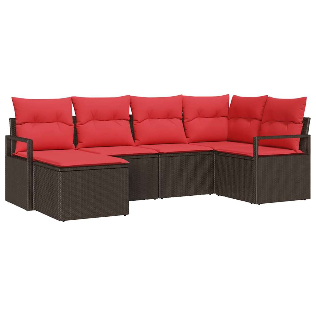 vidaXL Bankstel met kussen 6 pcs Bruin poly rattan