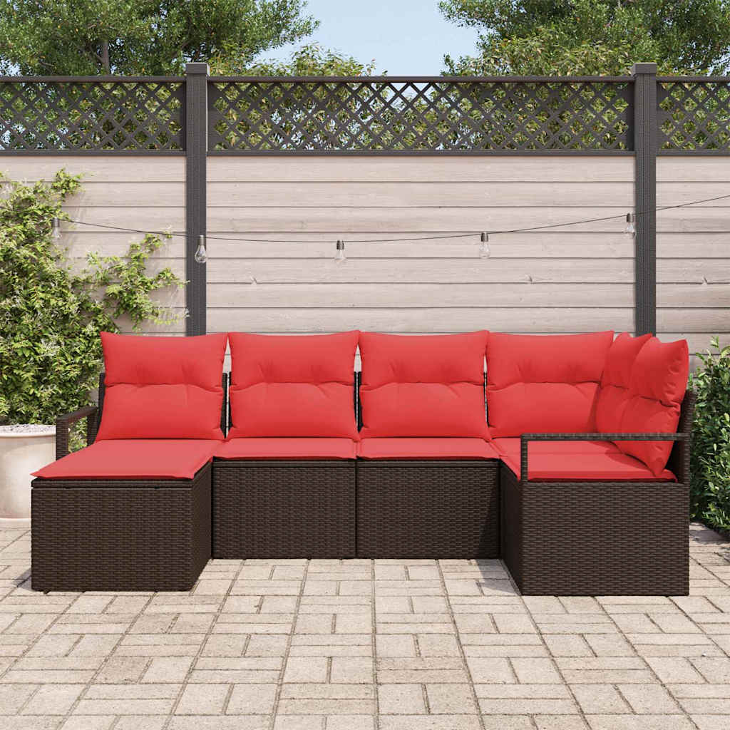 vidaXL Bankstel met kussen 6 pcs Bruin poly rattan