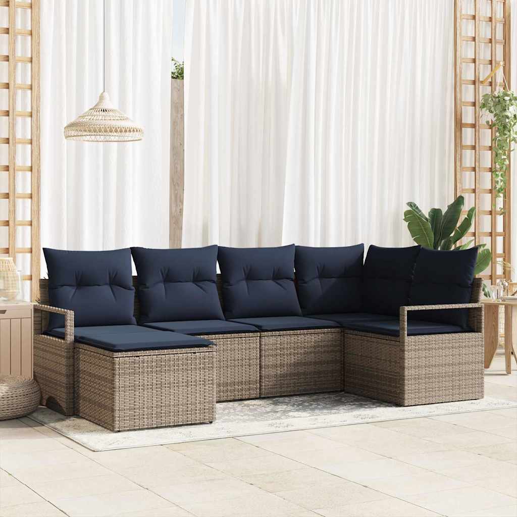 vidaXL Bankstel met kussen 6 pcs Bruin poly rattan