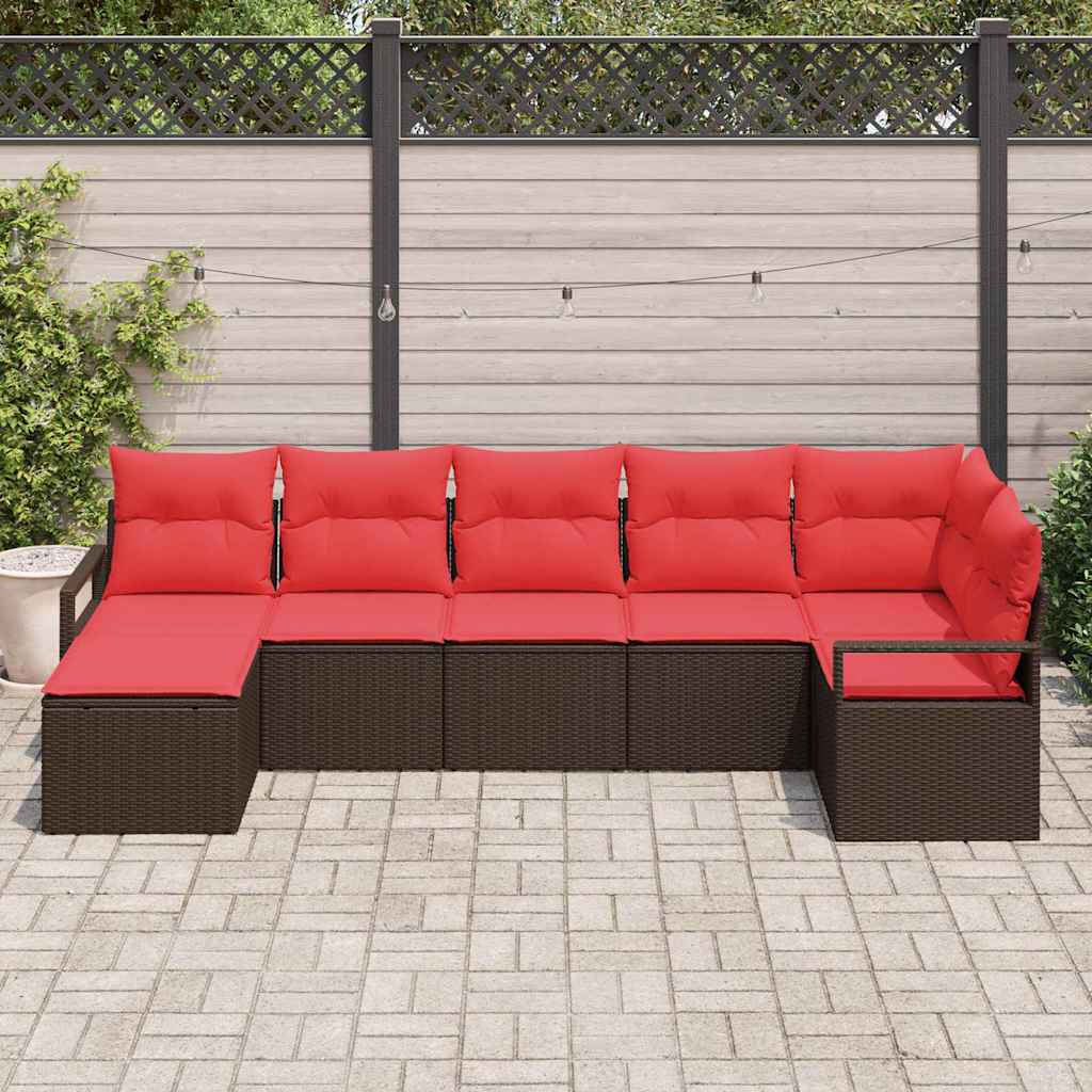 vidaXL Bankstel met kussen 7 pcs Bruin poly rattan