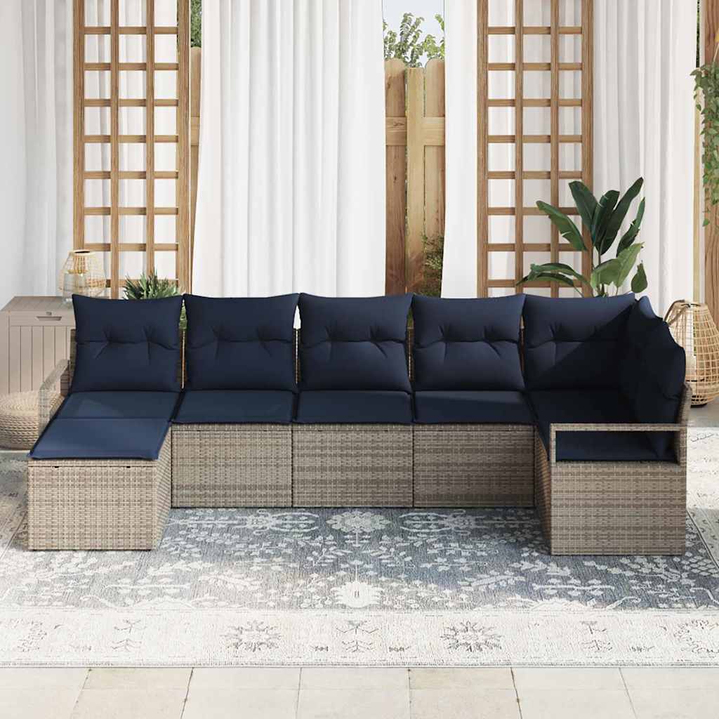vidaXL Bankstel met kussen 7 pcs Bruin poly rattan