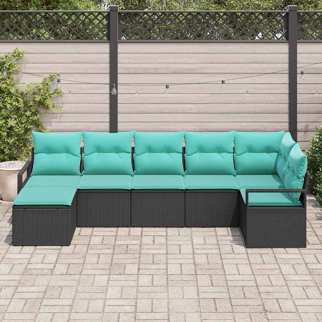 vidaXL Bankstel met kussen 7 pcs Bruin poly rattan