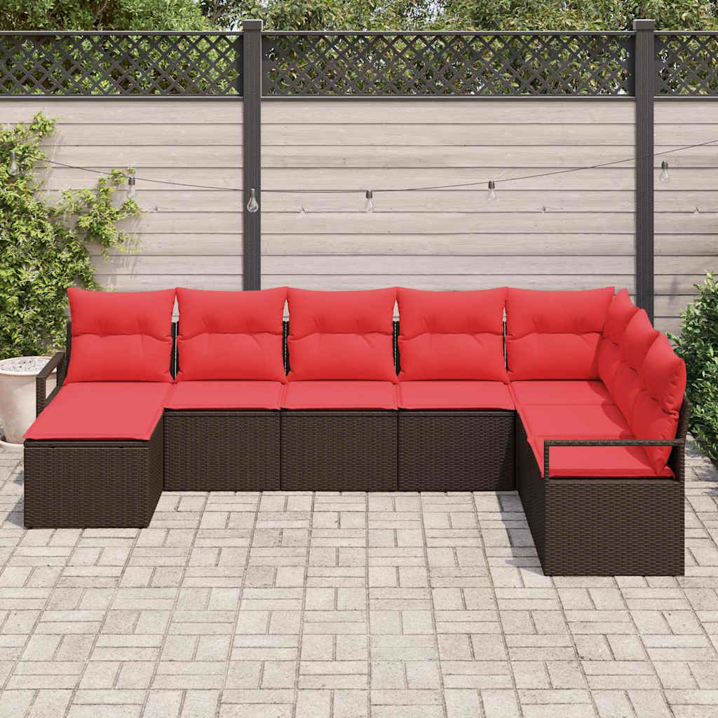 vidaXL Bankstel met kussen 8 pcs Bruin poly rattan