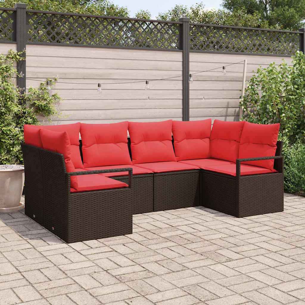 vidaXL Bankstel met kussen 6 pcs Bruin Poly Rattan