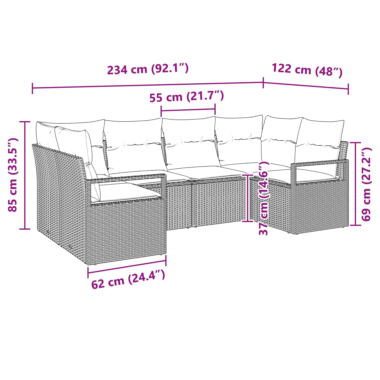 vidaXL Bankstel met kussen 6 pcs Bruin Poly Rattan