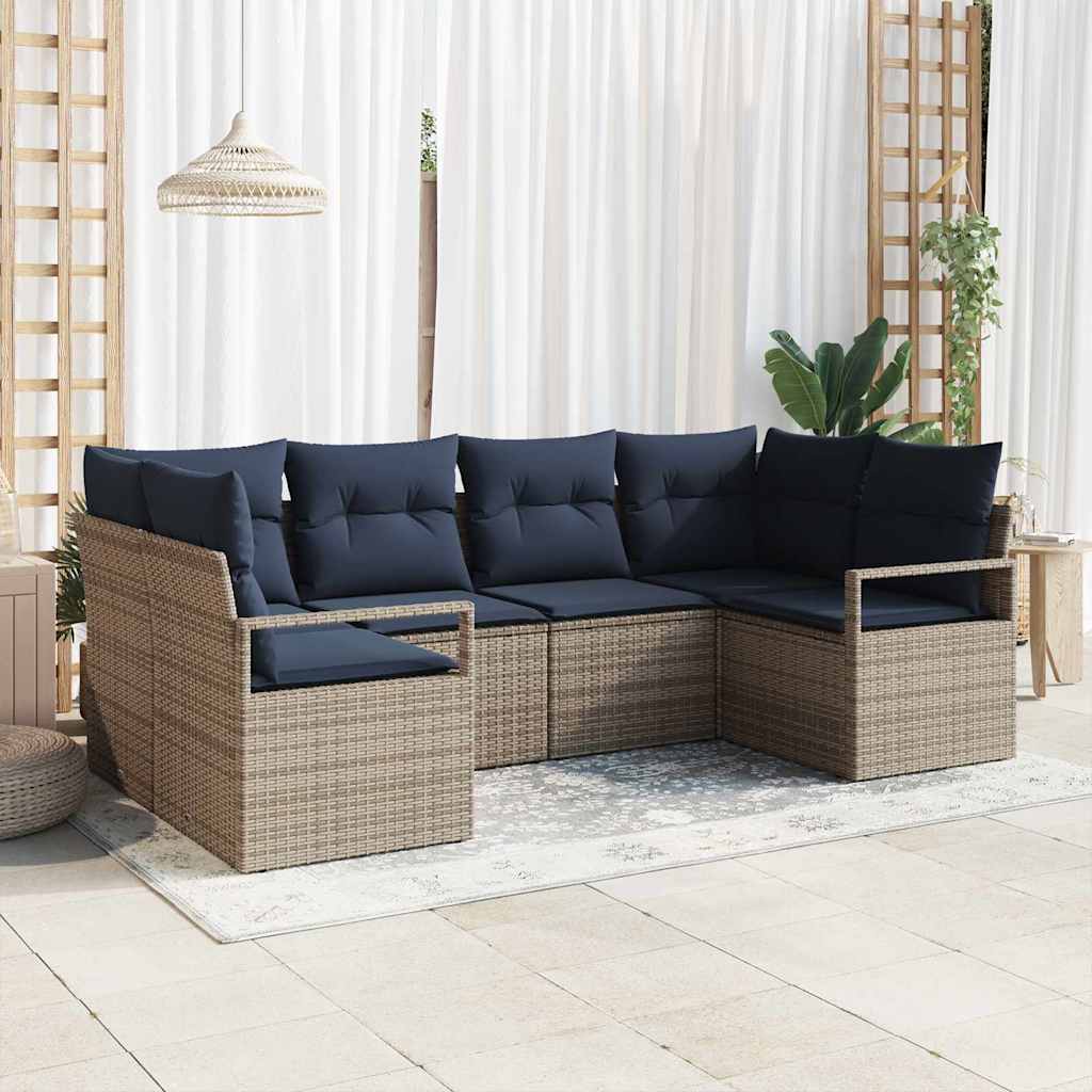 vidaXL Bankstel met kussen 6 pcs Bruin Poly Rattan