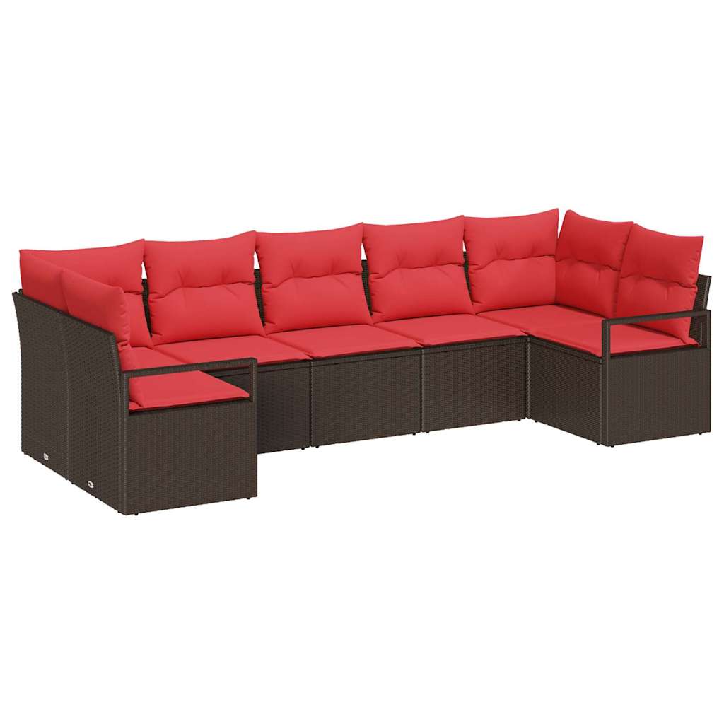 vidaXL Bankstel met kussen 7 pcs Bruin poly rattan