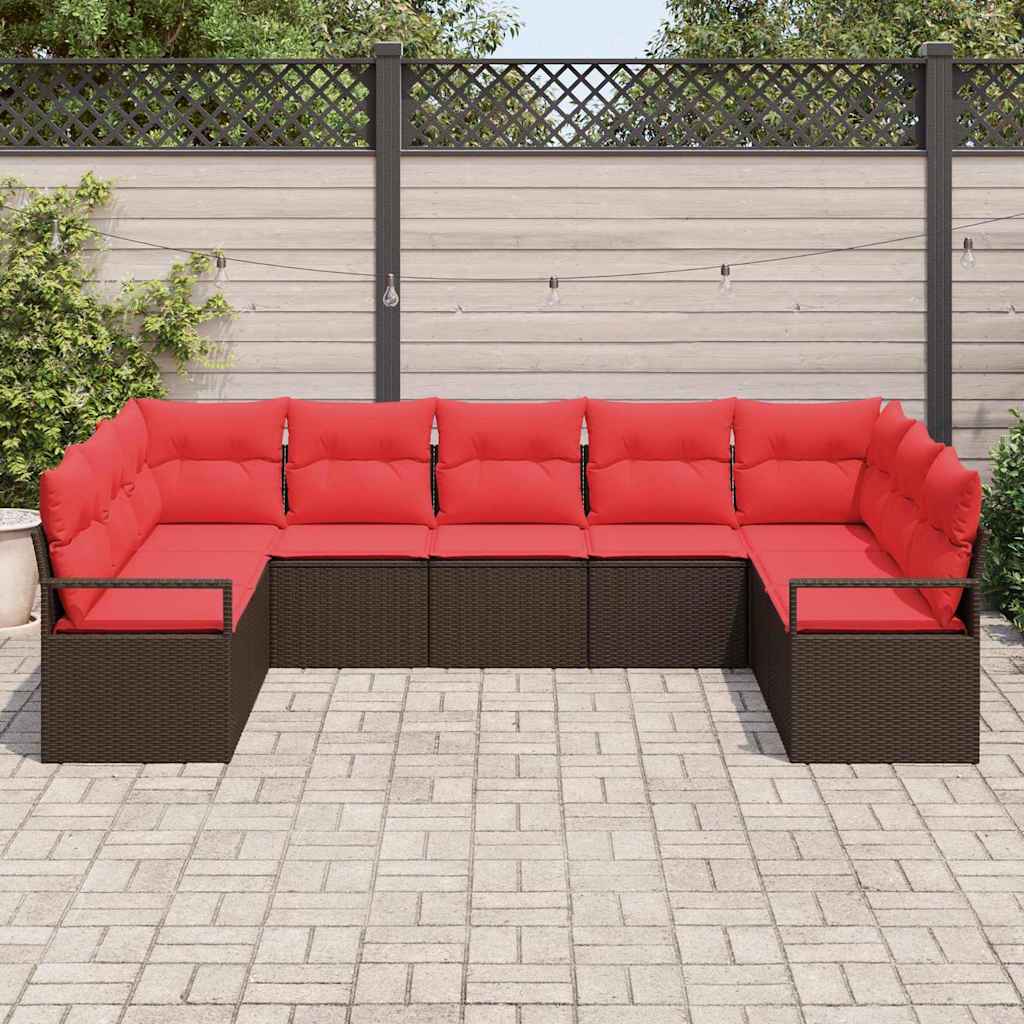 vidaXL Bankstel met kussen 7 pcs Bruin poly rattan