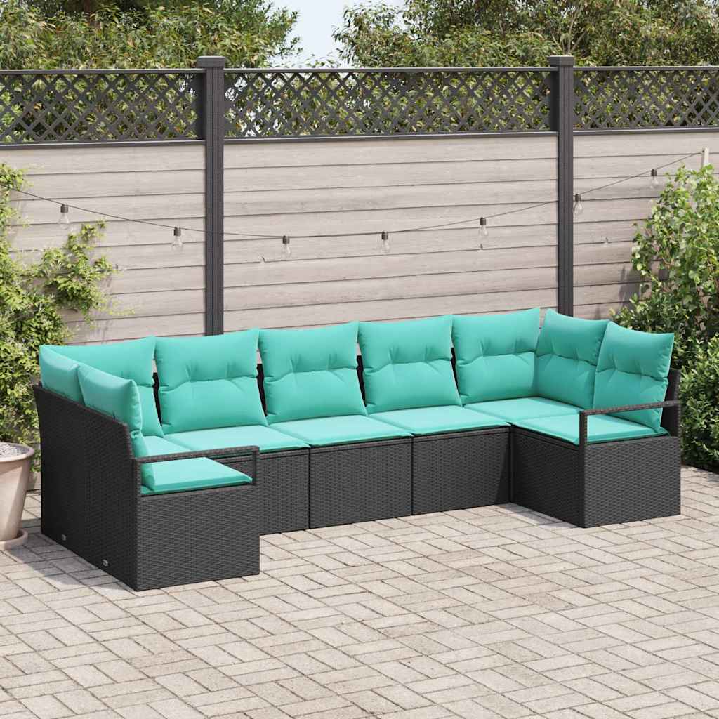 vidaXL Bankstel met kussen 7 pcs Bruin poly rattan