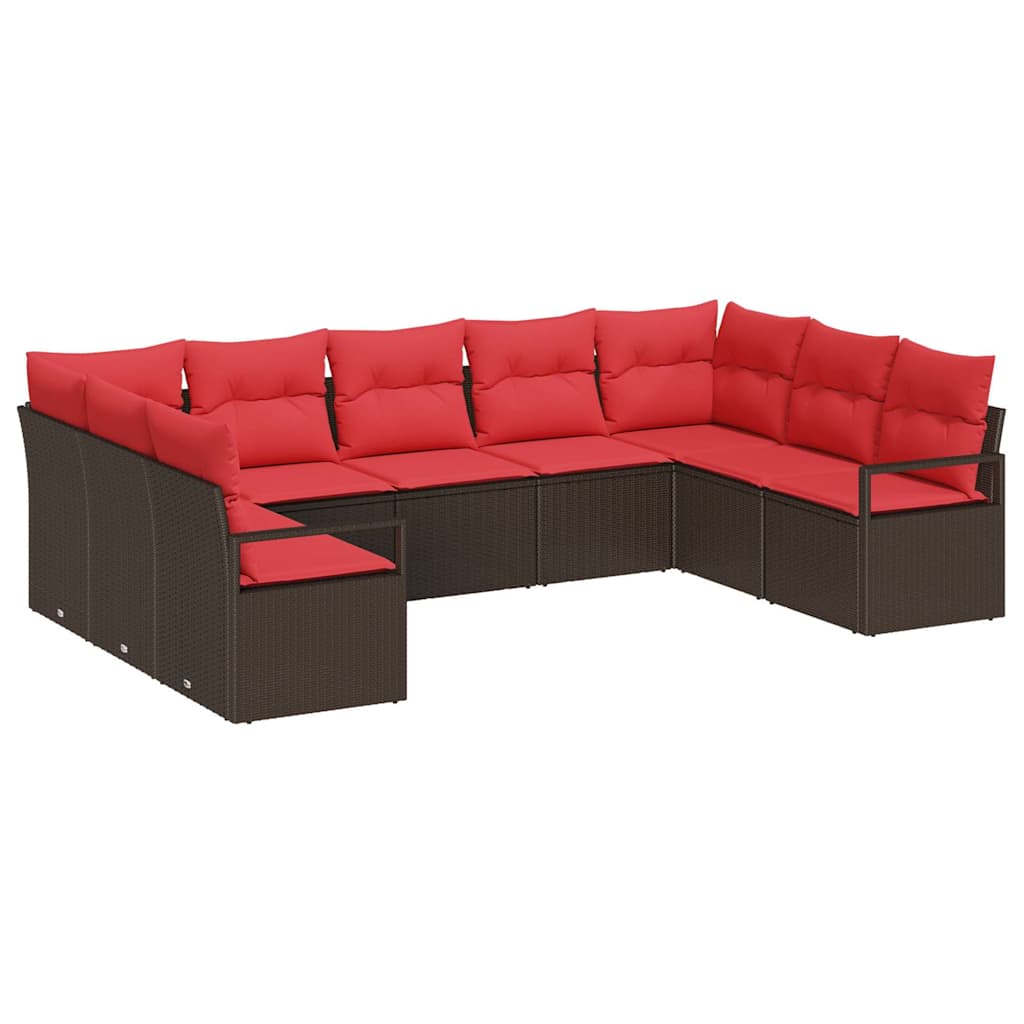 vidaXL Bankstel met kussen 9 pcs Bruin poly rattan