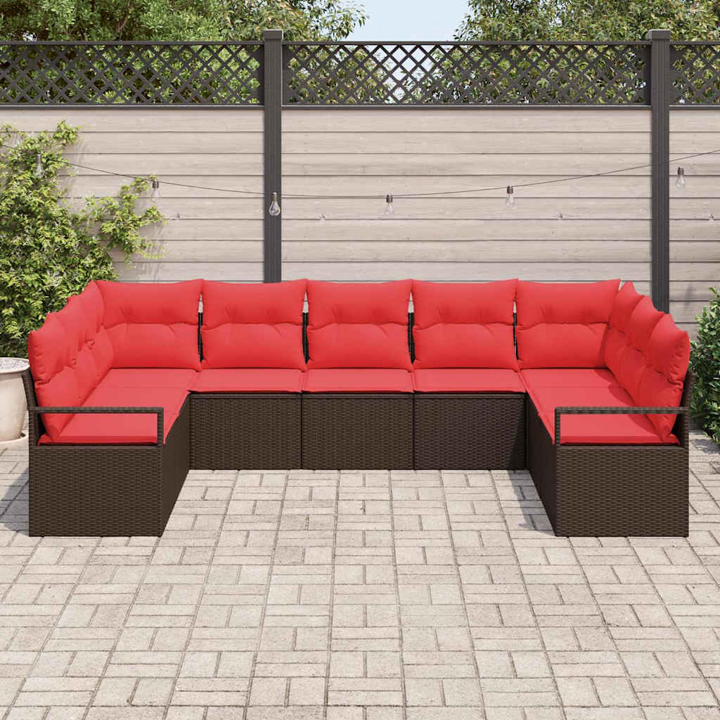 vidaXL Bankstel met kussen 9 pcs Bruin poly rattan