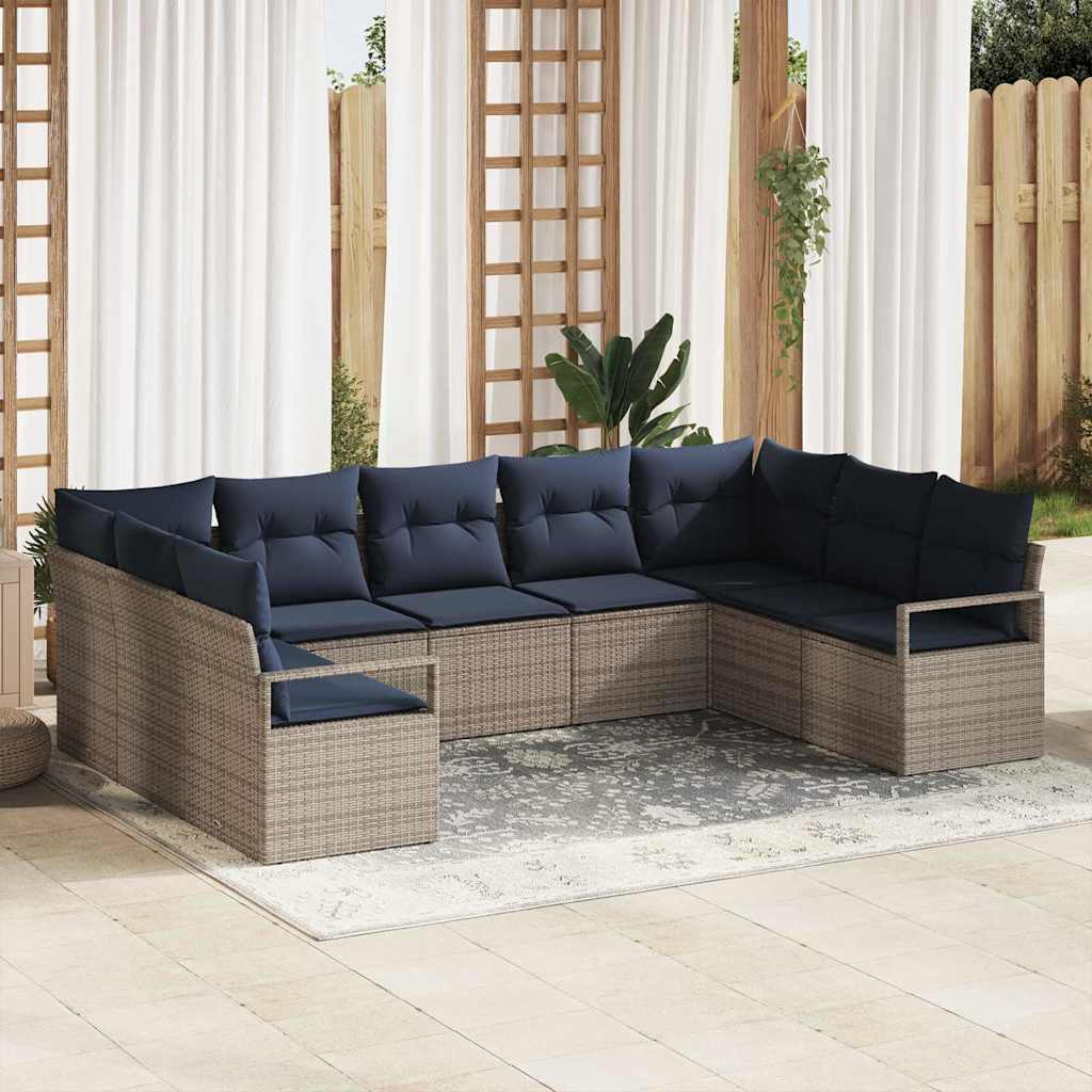 vidaXL Bankstel met kussen 9 pcs Bruin poly rattan