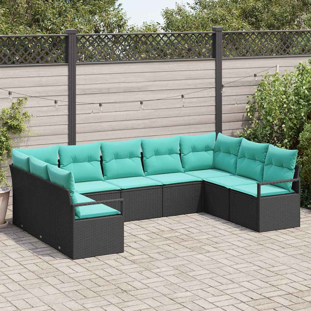 vidaXL Bankstel met kussen 9 pcs Bruin poly rattan