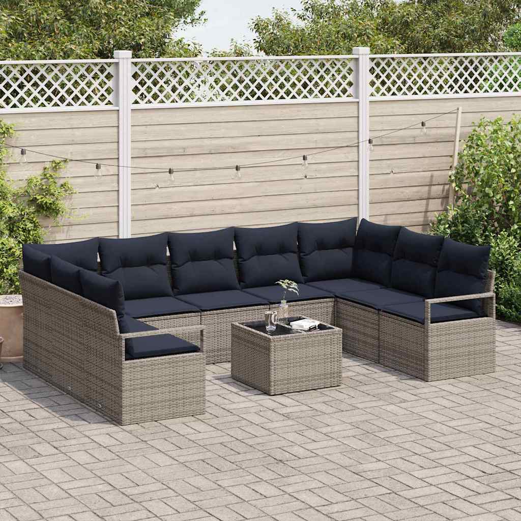 vidaXL Bankstel met kussen 9 pcs Bruin poly rattan
