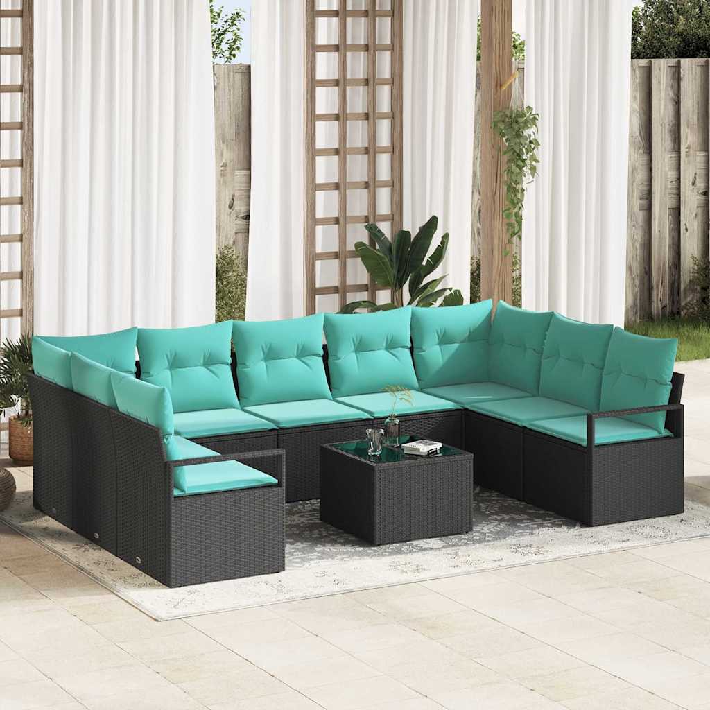 vidaXL Bankstel met kussen 9 pcs Bruin poly rattan