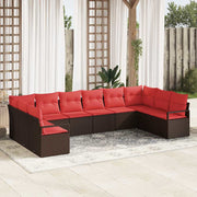 vidaXL Bankstel met kussen 10 pcs Bruin poly rattan