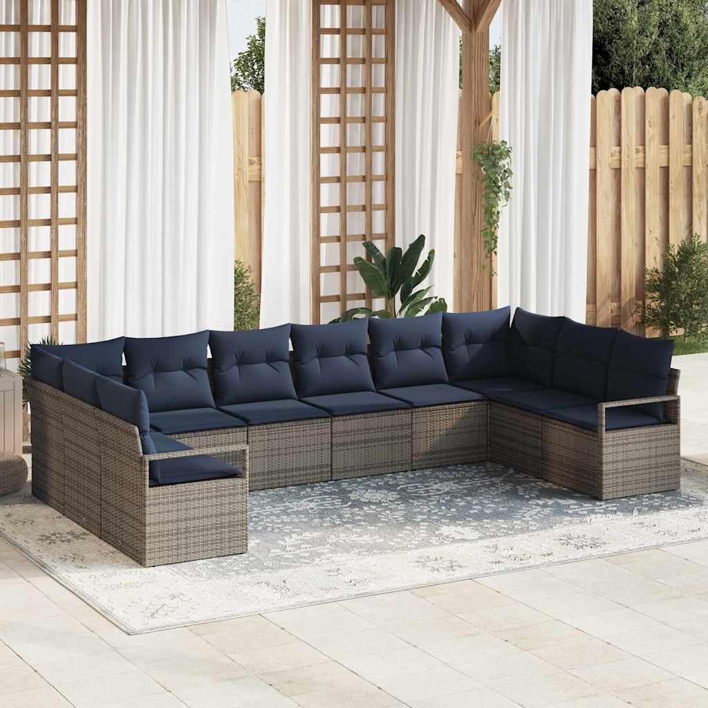 vidaXL Bankstel met kussen 10 pcs Bruin poly rattan