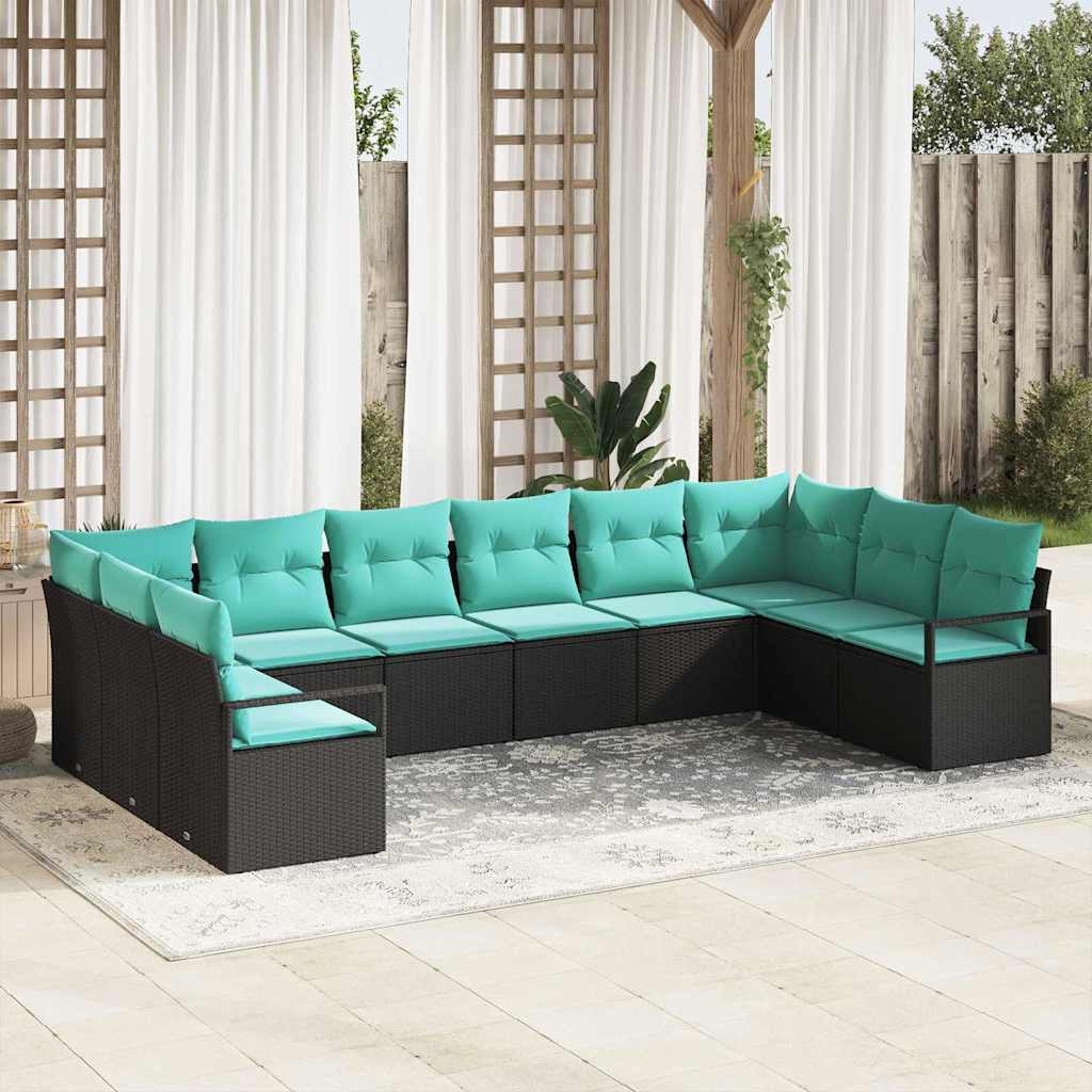 vidaXL Bankstel met kussen 10 pcs Bruin poly rattan