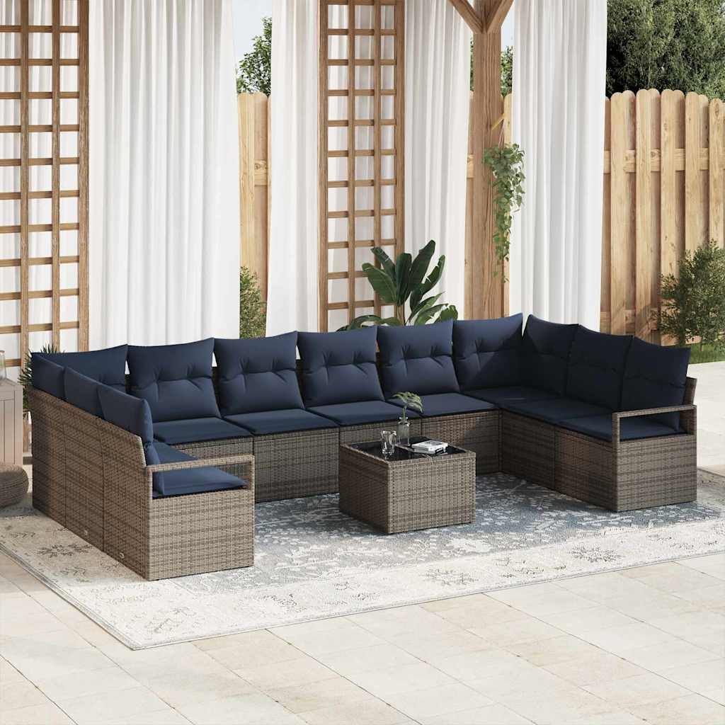 vidaXL Bankstel met kussen 10 pcs Bruin poly rattan