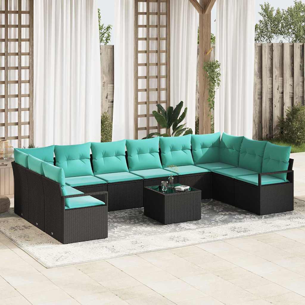 vidaXL Bankstel met kussen 10 pcs Bruin poly rattan