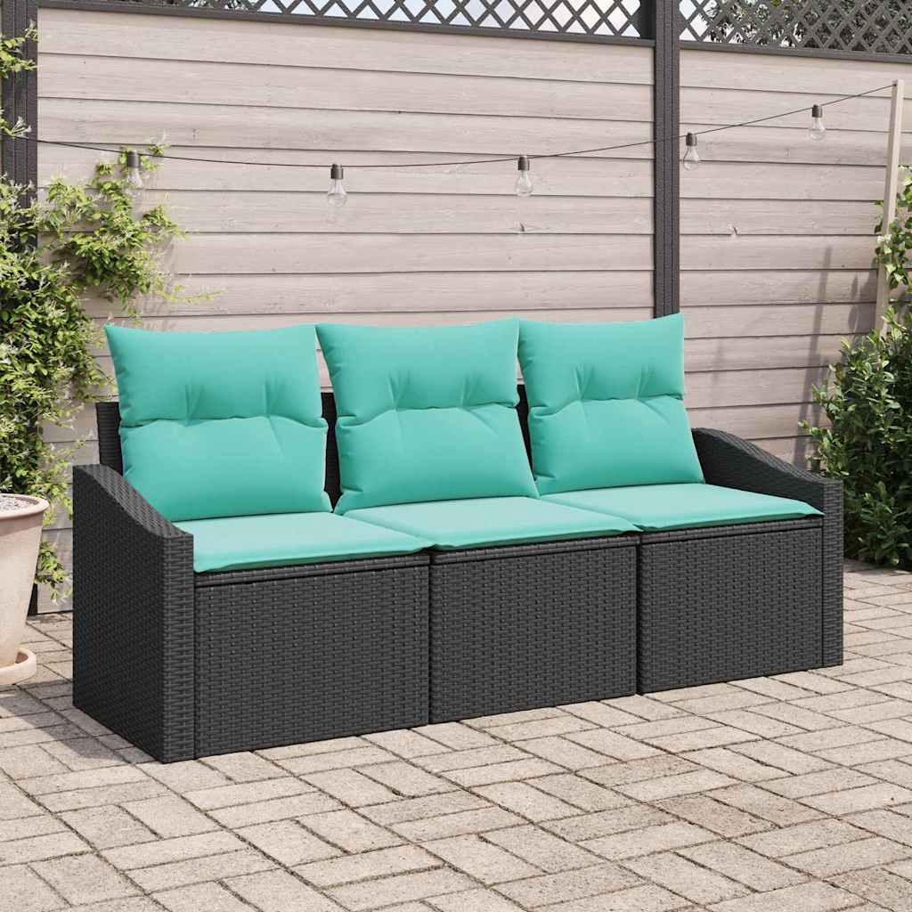 vidaXL Bankstel met kussen 3 pcs Zwart poly rattan