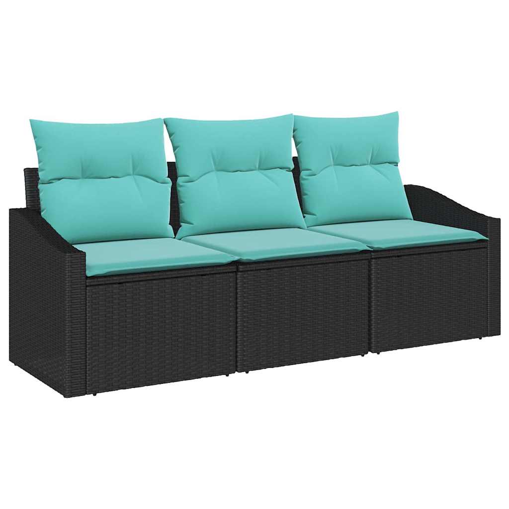 vidaXL Bankstel met kussen 3 pcs Zwart poly rattan