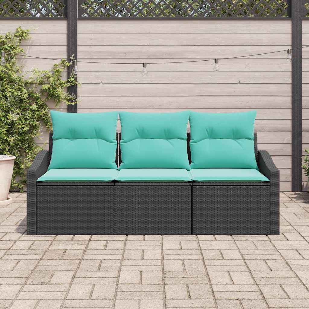 vidaXL Bankstel met kussen 3 pcs Zwart poly rattan