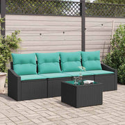 vidaXL Bankstel met kussen 5 pcs Zwart en Turquoise poly rattan