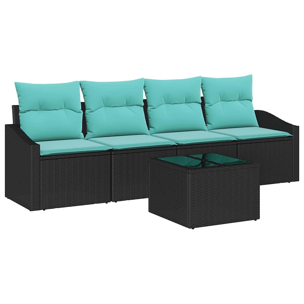 vidaXL Bankstel met kussen 5 pcs Zwart en Turquoise poly rattan