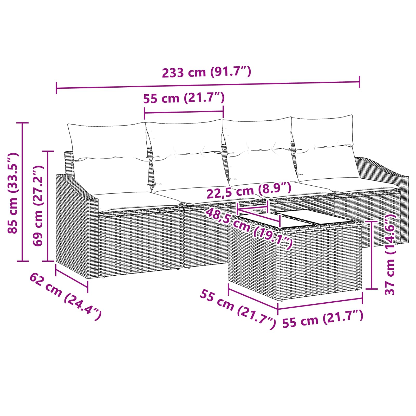 vidaXL Bankstel met kussen 5 pcs Zwart en Turquoise poly rattan