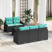 vidaXL Bankstel met kussen 6 pcs Zwart en Turquoise poly rattan
