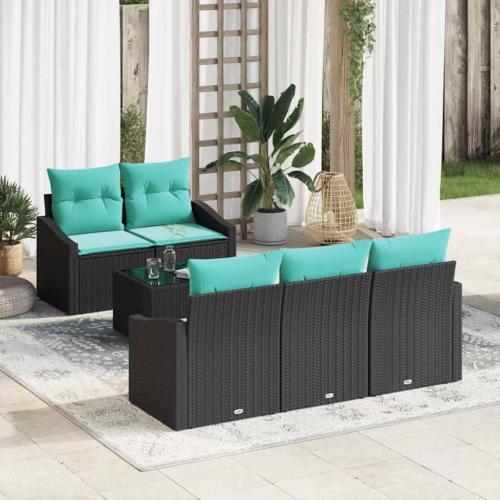 vidaXL Bankstel met kussen 6 pcs Zwart en Turquoise poly rattan