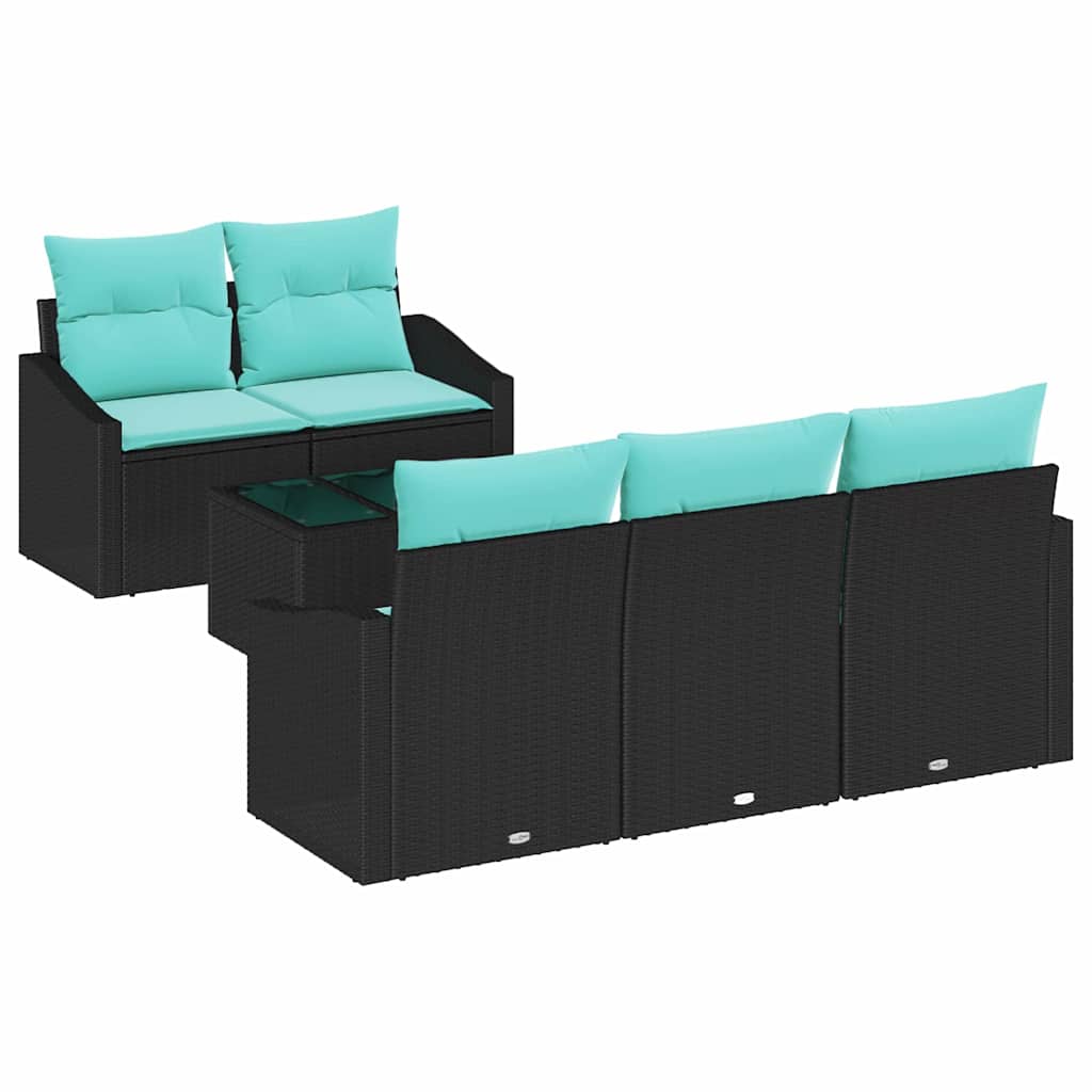 vidaXL Bankstel met kussen 6 pcs Zwart en Turquoise poly rattan