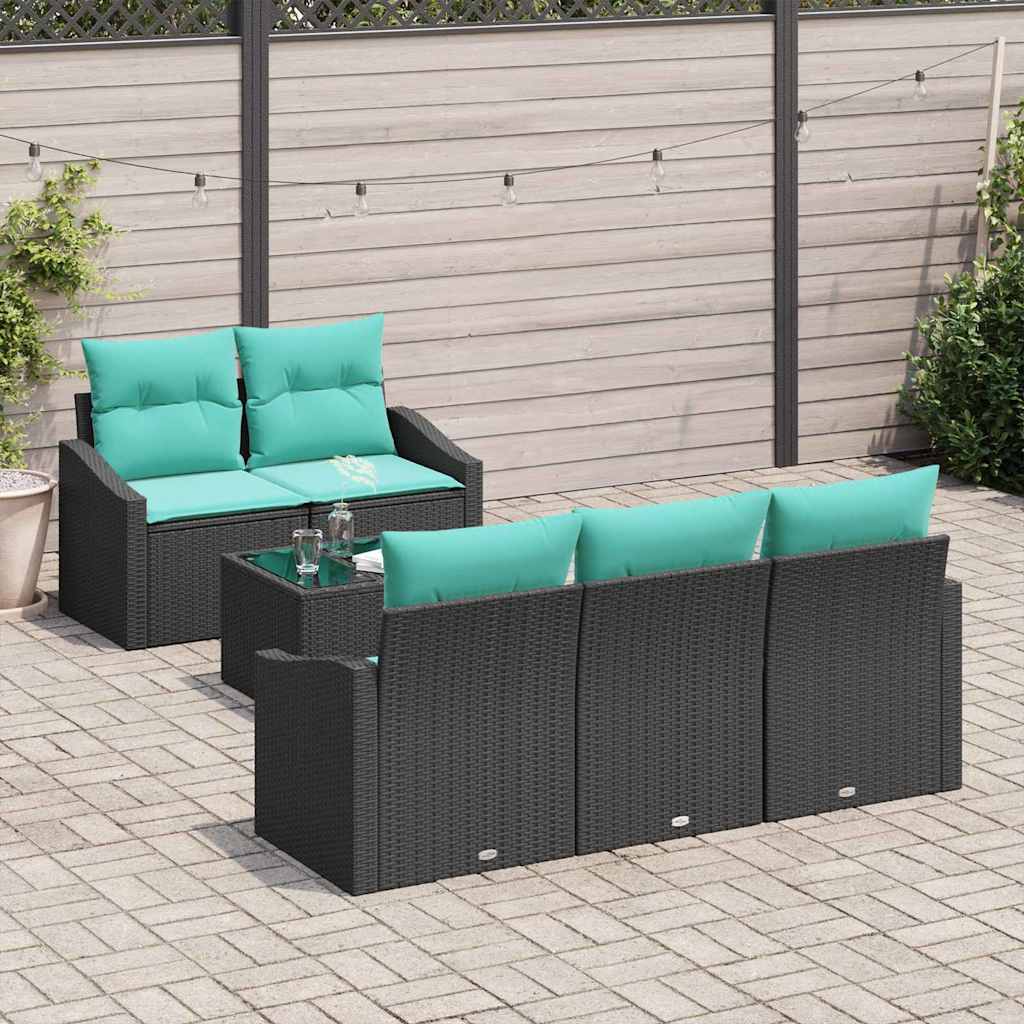 vidaXL Bankstel met kussen 6 pcs Zwart en Turquoise poly rattan