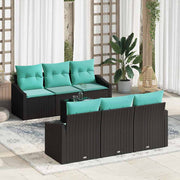 vidaXL Bankstel met kussen 7 pcs Zwart en Turquoise poly rattan