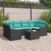vidaXL Bankstel met kussen 7 pcs Zwart en Turquoise poly rattan