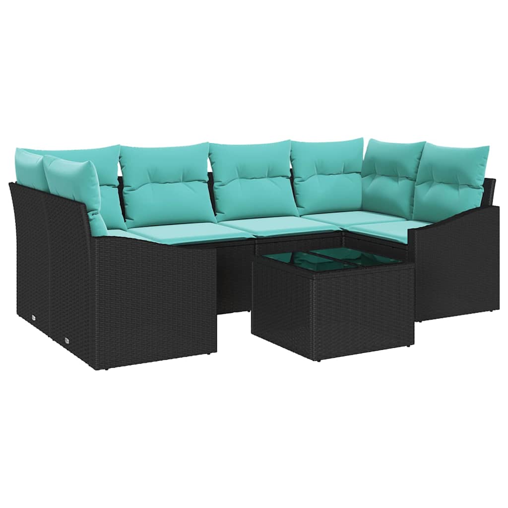 vidaXL Bankstel met kussen 7 pcs Zwart en Turquoise poly rattan