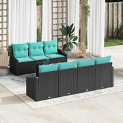 vidaXL Bankstel met kussen 8 pcs Zwart en Turquoise poly rattan