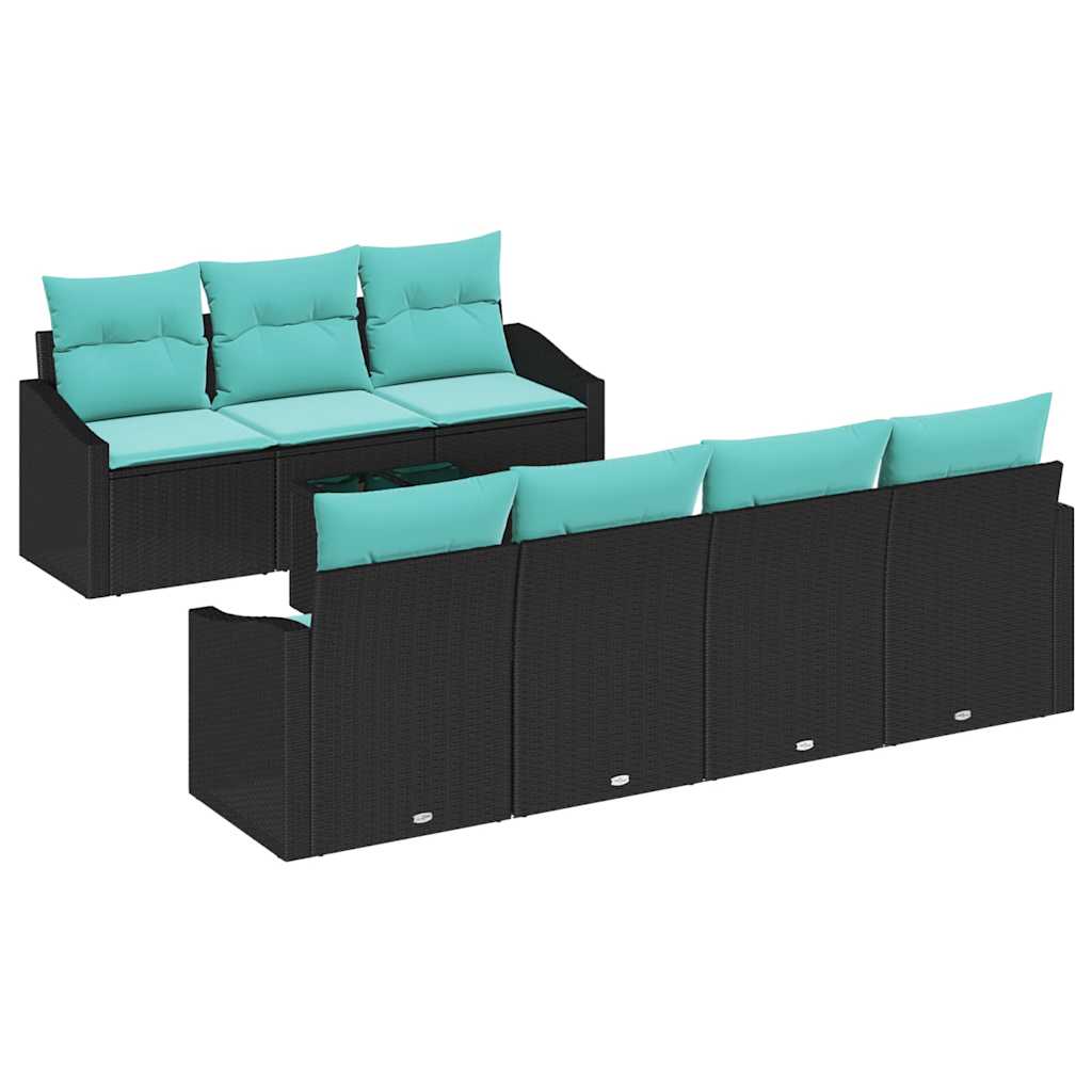 vidaXL Bankstel met kussen 8 pcs Zwart en Turquoise poly rattan