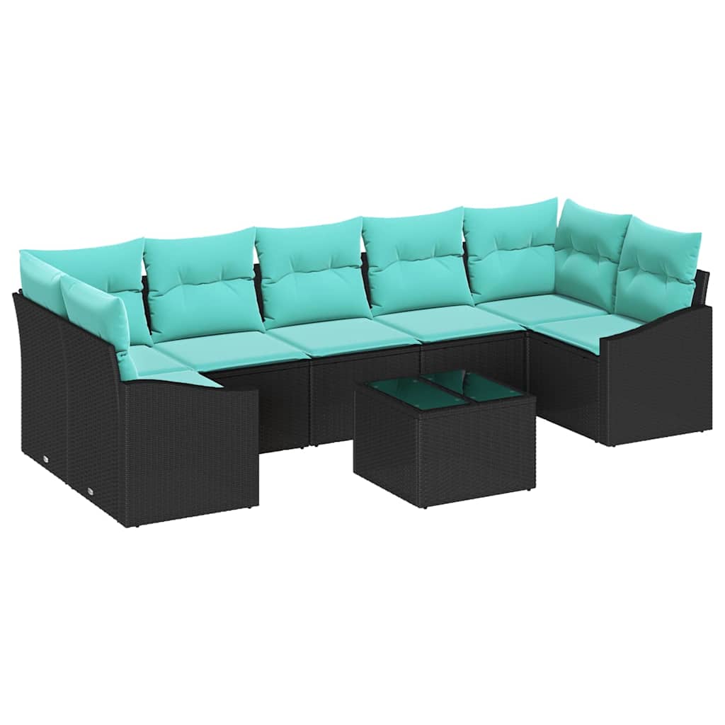 vidaXL Bankstel met kussen 8 pcs Zwart en Turquoise poly rattan