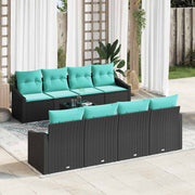 vidaXL Bankstel met kussen 9 pcs Zwart en Turquoise poly rattan