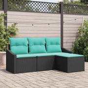 vidaXL Bankstel met kussen 4 pcs Zwart poly rattan