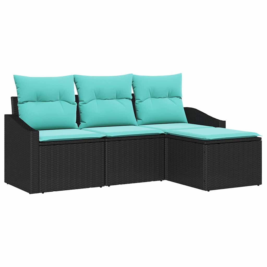 vidaXL Bankstel met kussen 4 pcs Zwart poly rattan