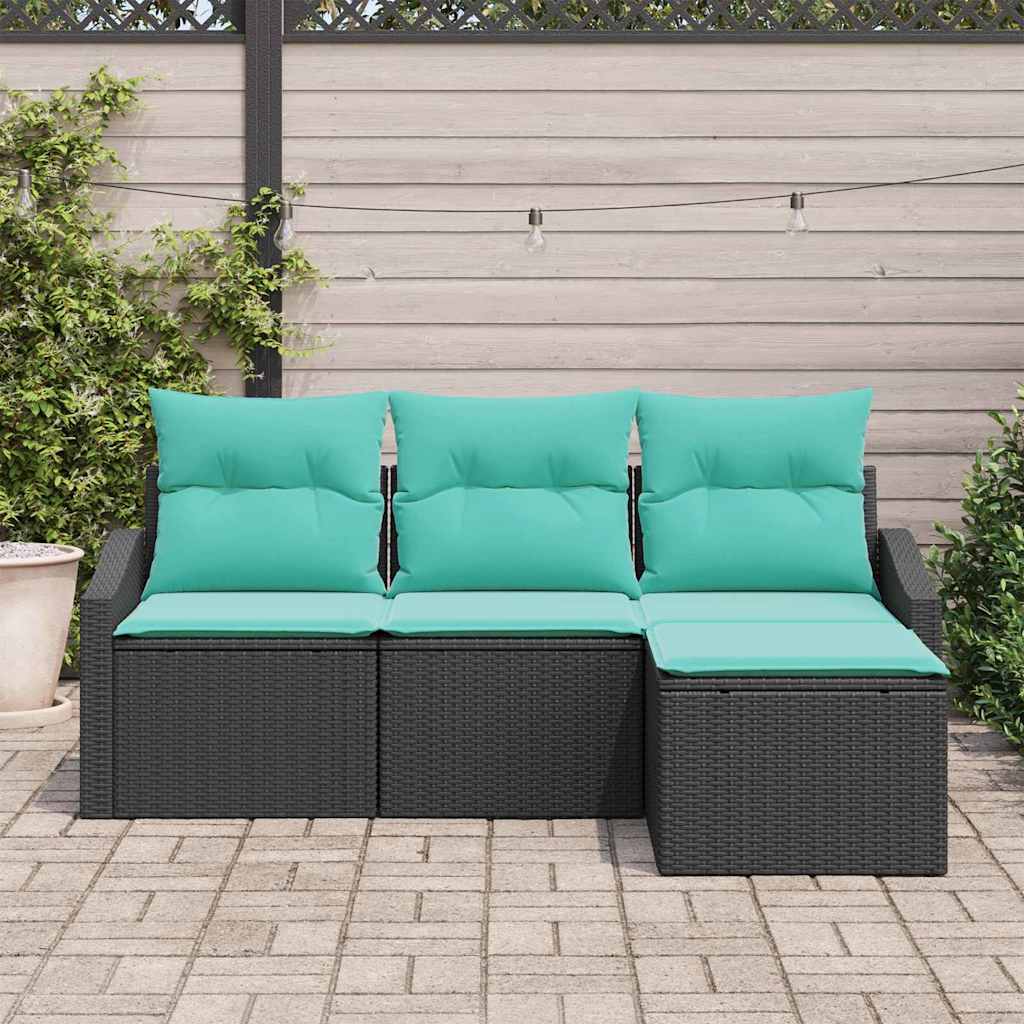 vidaXL Bankstel met kussen 4 pcs Zwart poly rattan